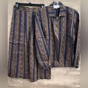 Prophecy Skirt and Top in Striped Blue and Brown Patterned Set